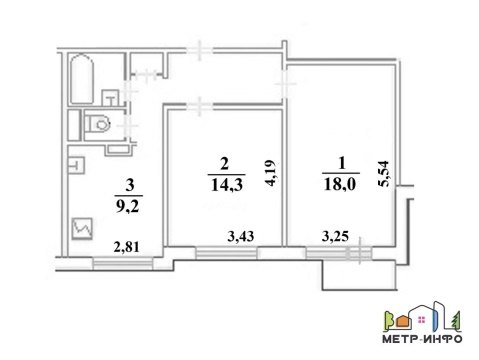 2-к квартира, 5/16 эт., 55м²