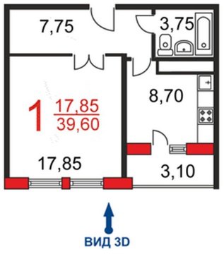 1-к квартира, 7/18 эт., 38м²