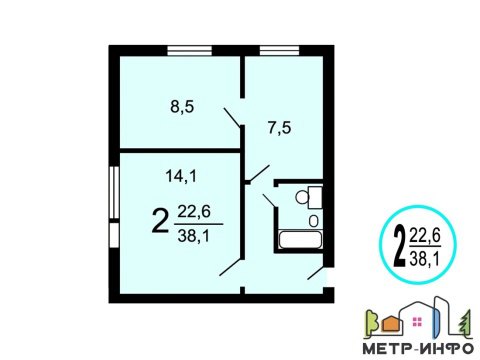 2-к квартира, 2/9 эт., 38м²