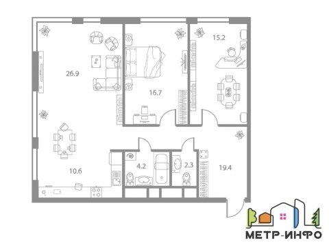 3-к квартира, 8/21 эт., 90м²