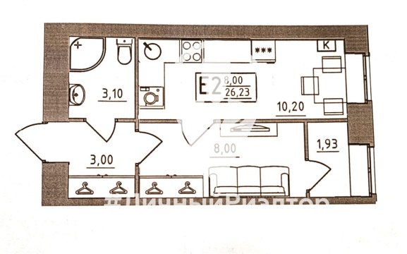 Студия, 6/10 эт., 26м²