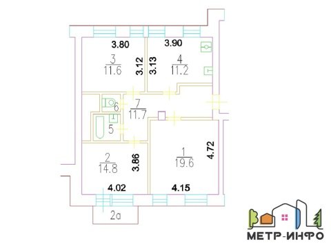 3-к квартира, 2/4 эт., 75м²