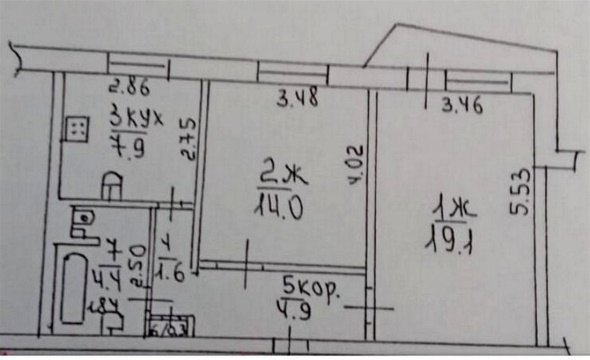 2-к квартира, 9/10 эт., 52м²