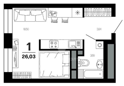 1-к квартира, 7/21 эт., 26м²