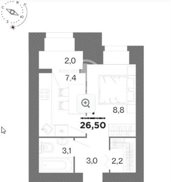 1-к квартира, 6/16 эт., 25м²